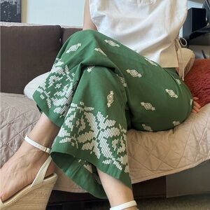 Zara Green Patterned Wide Leg Pants
